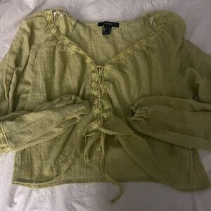 Forever 21 Green ruffle and tie up blouse!